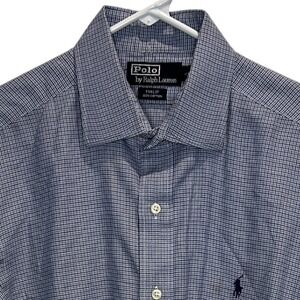 Polo Ralph Lauren Mens Button Down‎ Shirt Size 16 34/35 Blue Check Long Sleeve
